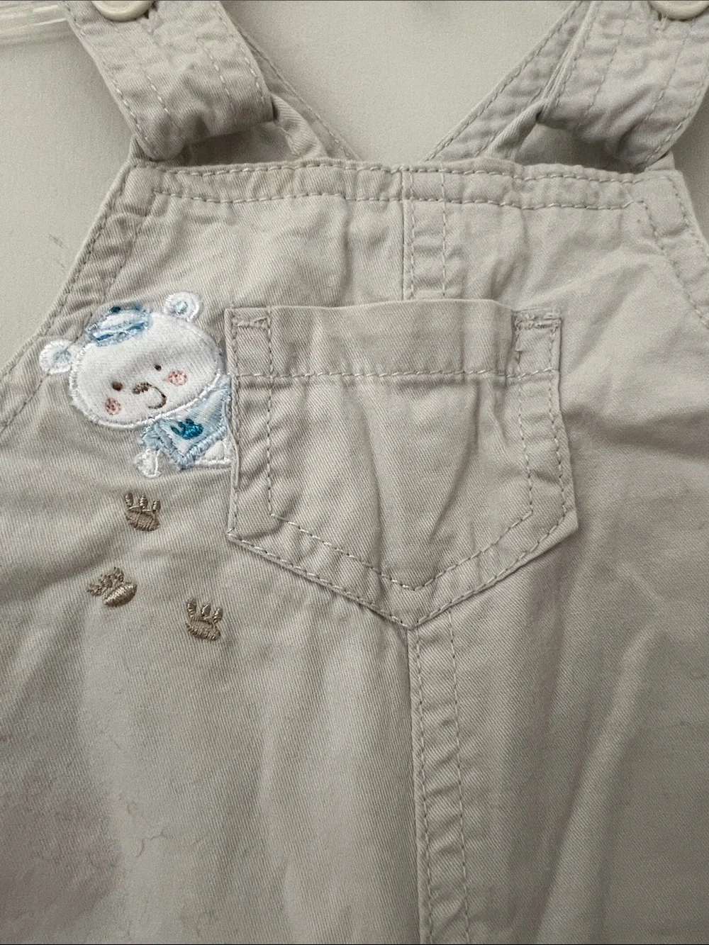 The Children's Place Light Gray Overalls with Bear Patches